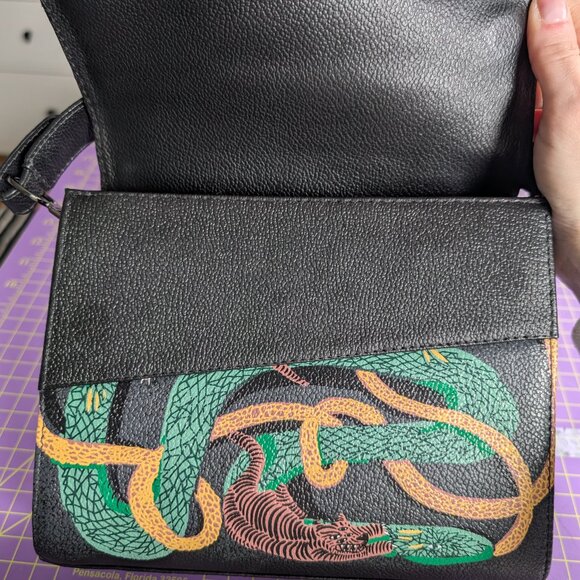 Anastasio Mini Crossbody Handbag Black Leather - Tiger and Snake Print - Picture 4 of 7